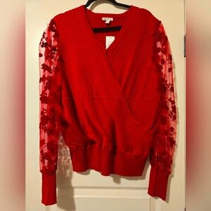 Sweater with Mesh Sleeves, Vanity Fair Jester Red, Size 26/28